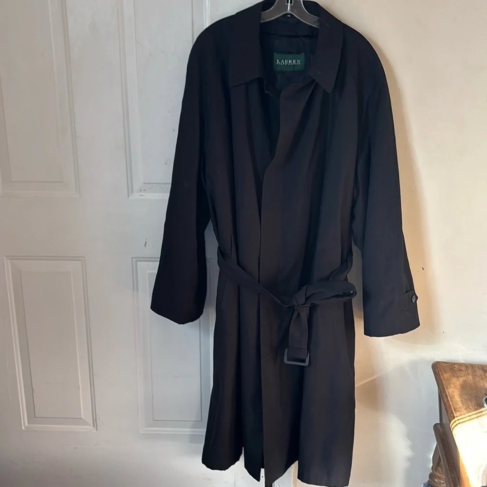 Lauren‎ Ralph Lauren Men’s Black Tie Belted Trench Coat Size 48